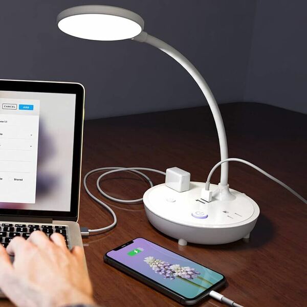 OKOOIテーブルランプ USB充電対応 LED テーブルライト 電気スタンド コンセントライト 目に優しい 角度調節可能