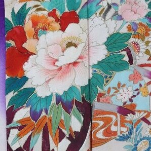 【着物フィ】アンティーク 訪問着 身丈148cm 紫 花車 袷 大正ロマン レトロ 正絹 仕立て上がり kimono 15974の画像10