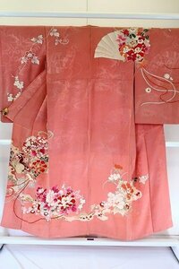 【着物フィ】アンティーク 訪問着 身丈149cm サビピンク 袷 大正ロマン レトロ 正絹 仕立て上がり kimono 16003