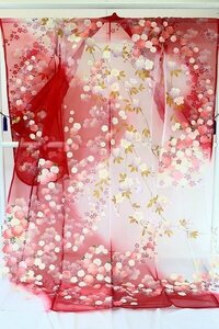 【着物フィ】美品 オーガンジー打掛 花柄 刺繍 ラメ スパンコール 豪華絢爛 花嫁　結婚式　日本 kimono 仕立て上がり 16013