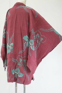 【着物フィ】アンティーク 長羽織 臙脂色 身丈88.0cm レトロ 大正モダン 仕立て上がり kimono 16092