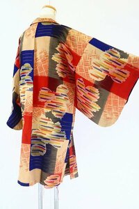 【着物フィ】アンティーク 長羽織 ベージュ系 身丈95cm レトロ 大正モダン 仕立て上がり 正絹 kimono 16199