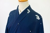 【着物フィ】小紋 単衣 藍色 身丈159cm 裄丈67cm 仕立て上がり 正絹 お洒落 カジュアル kimono m-6026_画像1