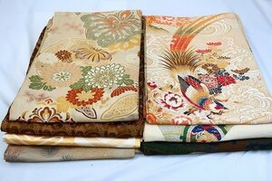 【着物フィ】1円 アンティーク 丸帯 7本セット まとめて　鶴　松　刺繍　正絹　大正ロマン　レトロ　お洒落 豪華　16083