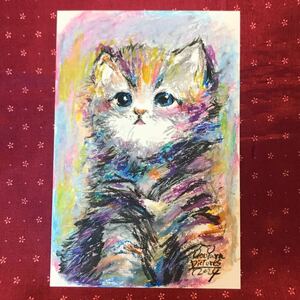 Art hand Auction [One-of-a-kind original painting] Healing Cat ■It may become a treasure in the future! ■Yuya Matsuzaki ■Graduated artist from Tokyo University of the Arts ■Authentic ■Artist with a serious illness, Artwork, Painting, Pastel drawing, Crayon drawing