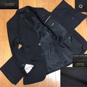 BURBERRY バーバリーブラックレーベル Super 100’s ウール ストライプ柄 本切羽 3B セットアップ シングルスーツ 96-80-180 42R XL 日本製