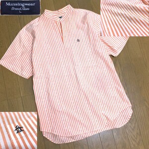 Munsingwear Munsingwear wear Grand-Slam Grand s Ram penguin embroidery stripe pattern no color short sleeves shirt men's L Golf Descente 