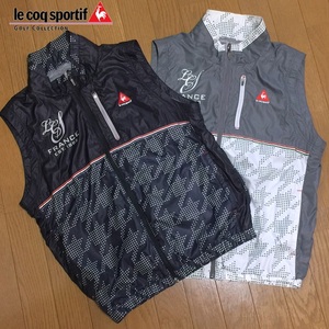 lecoq sportif GOLF ルコックゴルフ デサント ビッグ千鳥格子柄 メッシュ裏地 ジップ ナイロンベスト 2枚セット メンズ M ブラック グレー