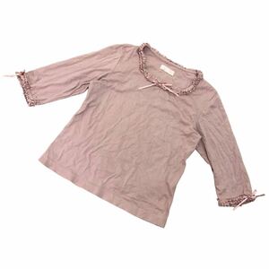 S215 日本製 PINK HOUSE ピンクハウス Tシャツ トップス ロンT 七分袖 綿100% レディース M ピンク