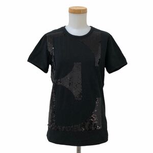 NB225 EMPORIO ARMANI エンポリオアルマーニ 半袖 Tシャツ シャツ カットソー スパンコール デザイン ブラック 黒 レディース L