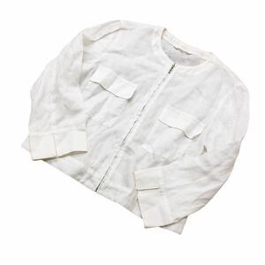 S215 日本製 ANAYI アナイ 麻100% ジャケット 上着 羽織り トップス 麻 リネン レディース 30 ホワイト 白す
