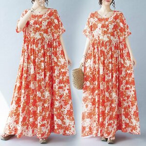 新入荷/ ワンピース 夏 レディース 花柄 ロングワンピース 半袖 マキシワンピース 大きいサイズ エスニックワンピース 綿麻風 ゆったり/12