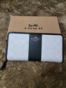 【1スタ】C-571 新品未使用 COACH シグネチャー キャンバス アコーディオン ジップ ウォレット 並行輸入品