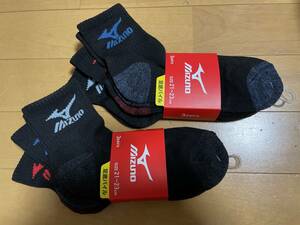 送料無料!! 新品未使用 21〜23㎝ 6足（3枚組×2）MIZUNO ミズノ 足底パイル ブラック黒 青 赤 グレー 即決 