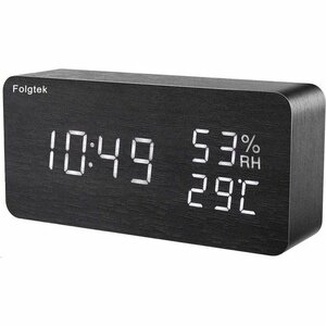 新品 目覚まし時計 ブラック LED 3段輝度調節 大音量 多機能 池給電 デジタル時計 木目 温度湿度計 置き時計 24
