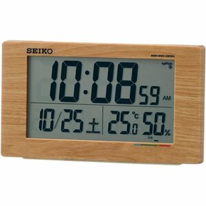 新品 セイコークロック SEIKO 木目 SQ784A 薄茶 表示 湿度 温度 ナチュラル 置き時計 目覚まし時計 97