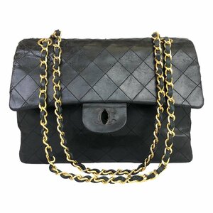 【1円～】シャネル CHANEL バッグ ショルダーバッグ チェーンショルダー マトラッセ 0番台 ダブルフラップ レザー ブラック ゴールド 中古