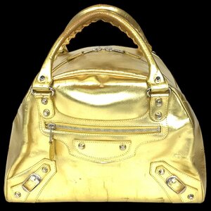 1 иен ~ Balenciaga BALENCIAGA сумка сумка "Boston bag" кожа Gold 203249 497717 б/у 