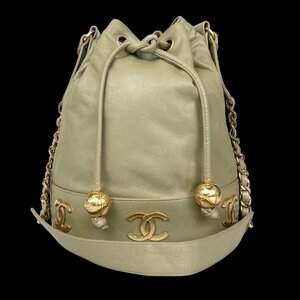 【1円～】シャネル CHANEL バッグ ショルダーバッグ 巾着バッグ ココマーク トリプルココ 1番台 ラムスキン グレー ゴールド金具 中古