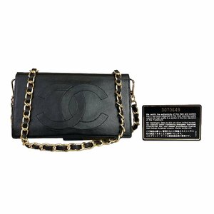 【1円～】シャネル CHANEL 財布 長財布 チェーンウォレット 3番台 ラムスキン ココマーク ブラック ゴールド金具 レザー ギャランティカー