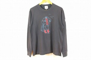 LUPO DI MARE SINA COVA シナコバ 綺麗め Tシャツ トップス 長袖 カットソー ロンT Uネック 日本製 L 紺黒 メンズ [874793]※