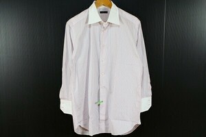 麻布テーラー azabu tailor 綺麗め Yシャツ ワイシャツ コットン トップス 長袖 ビジネス ストライプ 白 薄ピンク メンズ [862176]