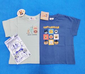 新品　95cm　アンパンマン　半袖Ｔシャツ2枚セット　ブロック柄ネイビー×チーズ柄虫よけシール付き