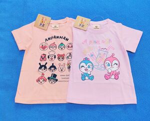 新品　95cm　アンパンマン　半袖Ｔシャツ2枚セット　ソーダ柄ピンク×ガールズ柄ピンク