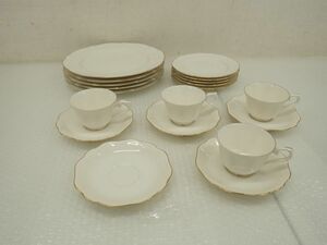 D507-100　美品　NORITAKE　contemporary　ノリタケ　コンテンポラリーシリーズ 金彩 カップ&ソーサー、18cm ケーキ皿、27cm 大皿プレート