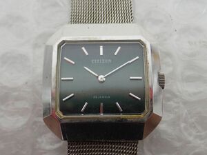 D710-60-M　CITIZEN シチズン 手巻き 4-674197 23石/23JEWELS グリーン系スクエア 文字盤 メンズ腕時計　中古稼働品　レターパック