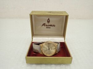 D847-60-M　ヴィンテージ　Aroma アロマ Countess/6501 メンズ腕時計　ゴールド文字盤　スイス製　中古稼働品　レターパック