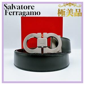 サルヴァトーレ フェラガモ SALVATORE FERRAGAMO ベルト ガンチーニ リバーシブル メンズ BOX付き レザー ダークブ