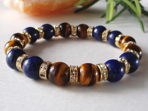  natural stone lapis lazuli & Tiger I Power Stone breath men's * lady's Gold long Dell 