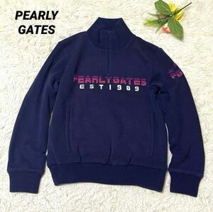 パーリーゲイツ PEARLY GATES ハーフジップ ニット ゴルフウエア ウール スポーツ デカロゴ ネイビー メンズ 紺 4