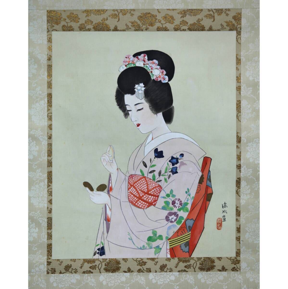 [Auténtico] [Molino de viento] Ito Shinsui Primavera ◎ Pergamino de seda pintado a mano con caja ◎ Maestro de la pintura de belleza, obra maestra, estudió con Kaburaki Kiyokata, Exposición intensa, Exposición Bunten, Exposición Teiten, Premio de la Academia de Arte, Miembro de la Academia de Arte, retrato de belleza, Cuadro, pintura japonesa, persona, Bodhisattva