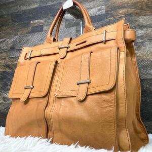 1 jpy ~ FURLA Furla tote bag business hand leather leather Logo total pattern Camel A4* men's high capacity briefcase 