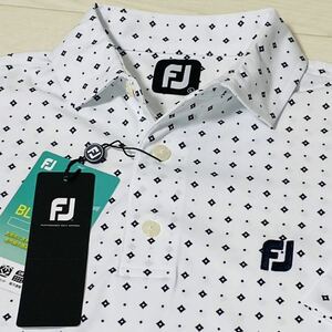 新品★FootJoy フットジョイ ダイヤ×ドット柄 吸汗速乾 4WAYストレッチ 半袖ポロシャツ★ホワイト★サイズXL★送料185円