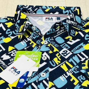 新品★フィラ ゴルフ FILA GOLF アロハ柄プリント 吸汗速乾 半袖ポロシャツ★ネイビー★サイズLL★送料185円