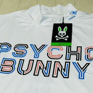 新品★サイコバニー Psycho Bunny フロントロゴプリント 吸水速乾 半袖モックネックシャツ★ホワイト★サイズM★送料185円