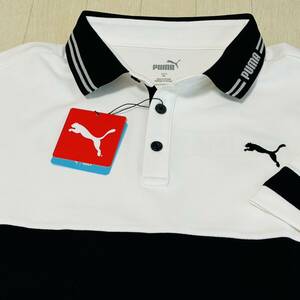  new goods * Puma Golf PUMA GOLF 1948 print . water speed . polo-shirt with short sleeves / black × white / size XXL/ postage 185 jpy 