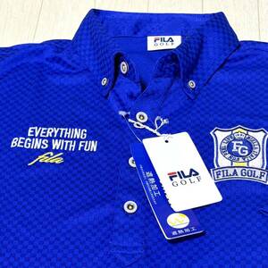 新品★フィラ ゴルフ FILA GOLF ブロック柄ジャガード 吸汗速乾 半袖ボタンダウンシャツ★ブルー★サイズL★送料185円