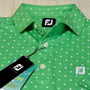 新品★FootJoy フットジョイ ダイヤ×ドット柄 吸汗速乾 4WAYストレッチ 半袖ポロシャツ★グリーン★サイズL★送料185円