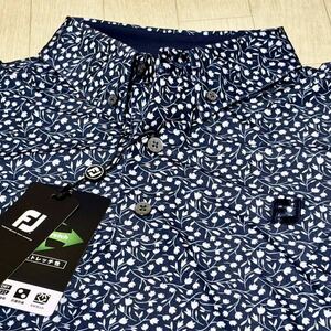  новый товар *FootJoy foot Joy маленький цветок принт . пот скорость .4Way стрейч короткий рукав кнопка down рубашка * темно-синий * размер L* стоимость доставки 185 иен 