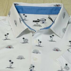  new goods * Puma Golf PUMA GOLF tropical print . water speed . polo-shirt with short sleeves / white / size M/ postage 185 jpy 