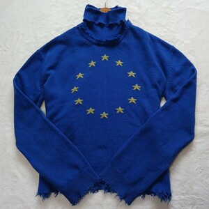  справочная цена ¥221000 редкий VETEMENTSvetomon шерсть вязаный 17AW мужской S свитер шея евро вязаный большой размер roll шея звезда синий 