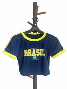 ブラジル　クロップド丈　ショート丈　Tシャツ 半袖　Brazil T-shirt トップス　ブルー　ネイビー　日本サイズM