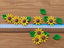 レース編みお花のモチーフ♪　 小さなひまわり&葉　８個　向日葵　ハンドメイド_画像3