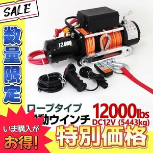 【数量限定】電動ウインチ 12v 12000LBS ロープタイプ 有線 無線リモコン ウインチ 5443kg 電動ホイスト DC12V 防水仕様