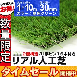 【数量限定価格】リアル人工芝 芝生マット ロール タイプ U字ピン付 模擬芝生 2層構造 透水性 庭 ガーデニング バルコニー 夏色グリーン