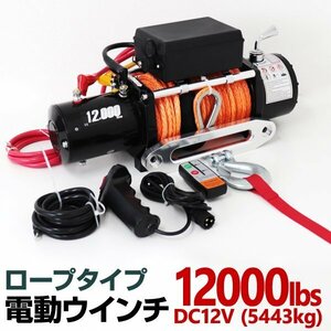 電動ウインチ 12v 12000LBS ロープタイプ 有線 無線リモコン ウインチ 5443kg 電動ホイスト DC12V 防水仕様